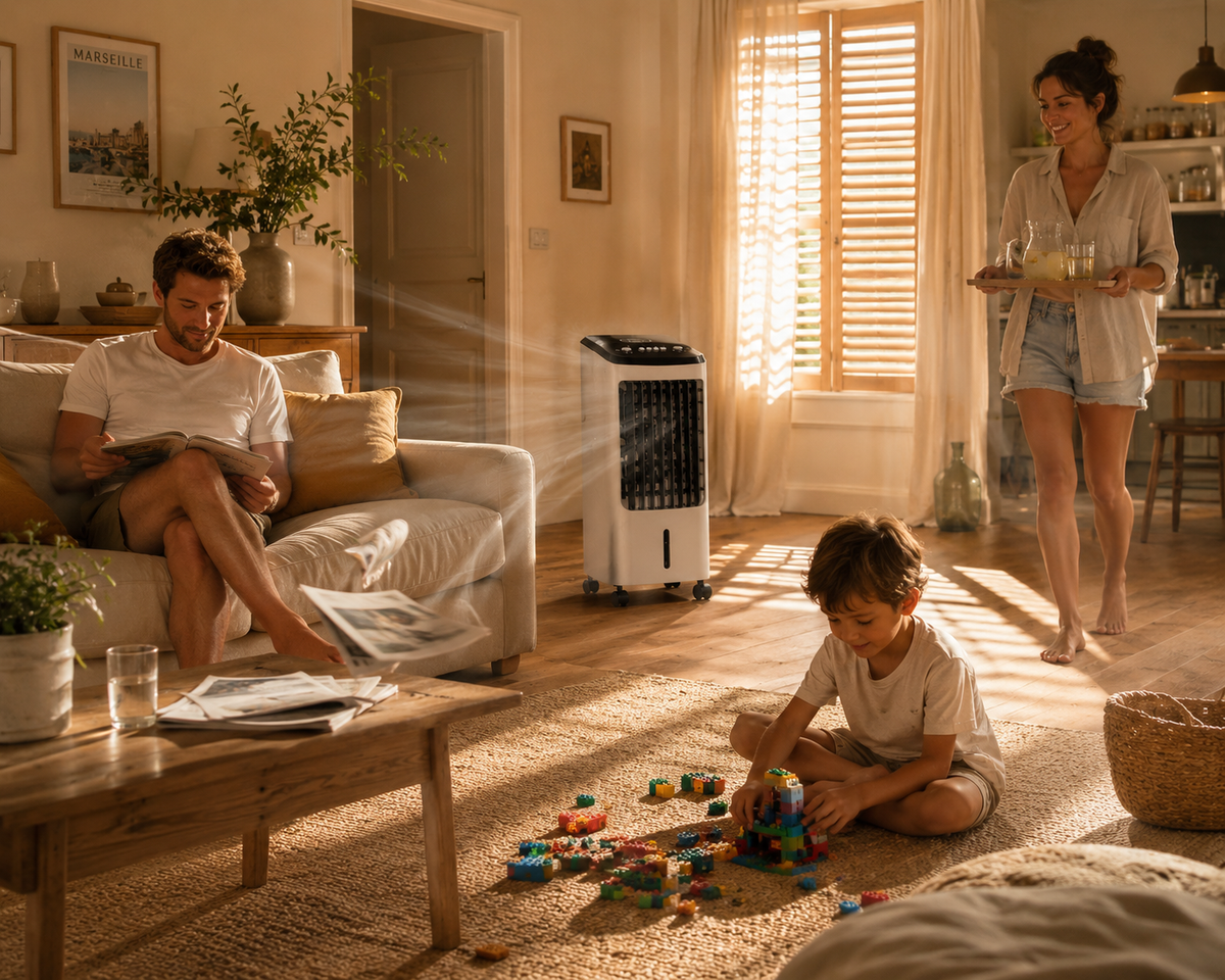 Freezo TowerMax - Climatiseur Colonne Haute Puissance  70W · Réservoir 4L · 5 Réfrigérants Offerts