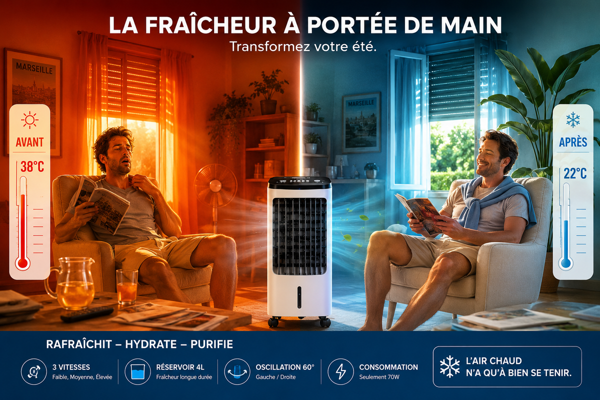 Freezo TowerMax - Climatiseur Colonne Haute Puissance  70W · Réservoir 4L · 5 Réfrigérants Offerts