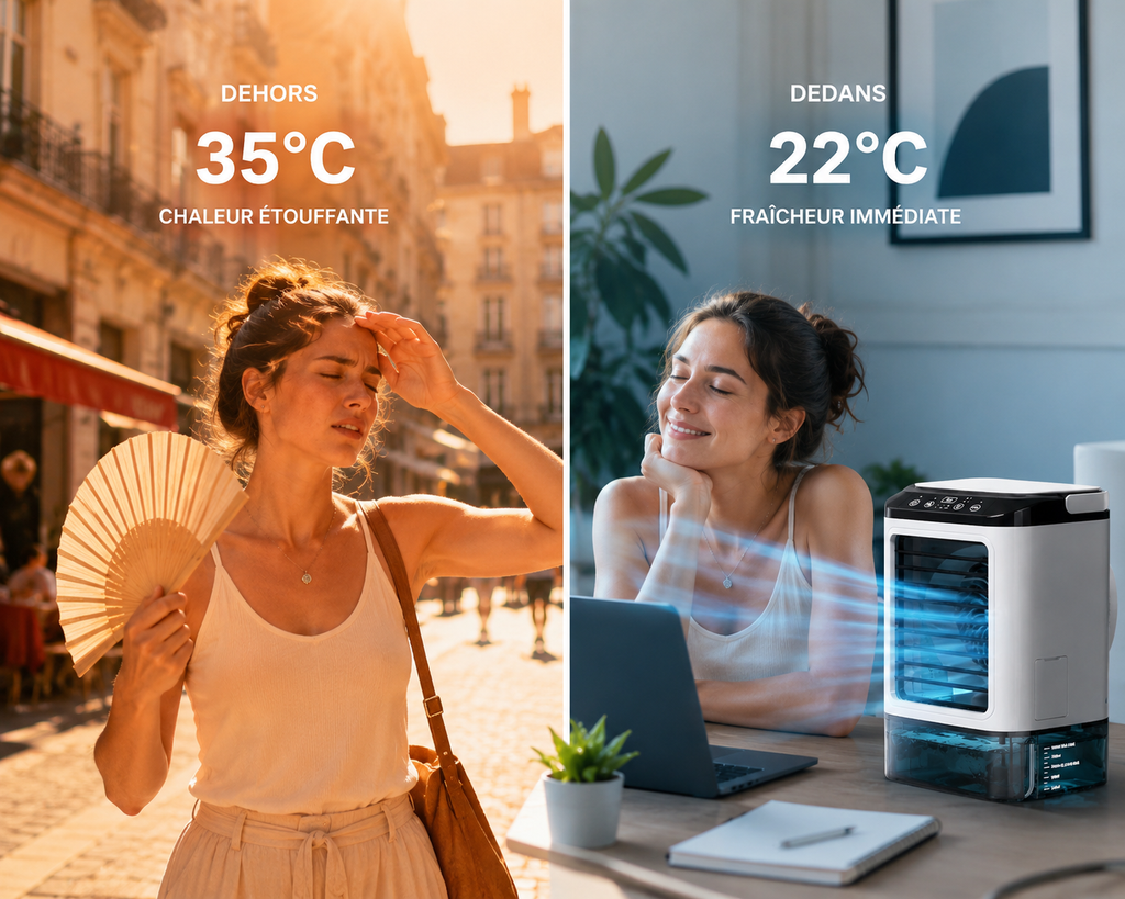 Freezo ArcticMist - Climatiseur Ultrasonique Portable  Turbo Boost · Réservoir 900ml · Veilleuse LED