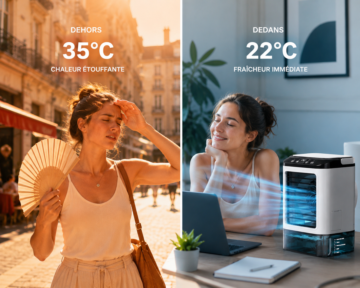 Freezo ArcticMist - Climatiseur Ultrasonique Portable  Turbo Boost · Réservoir 900ml · Veilleuse LED