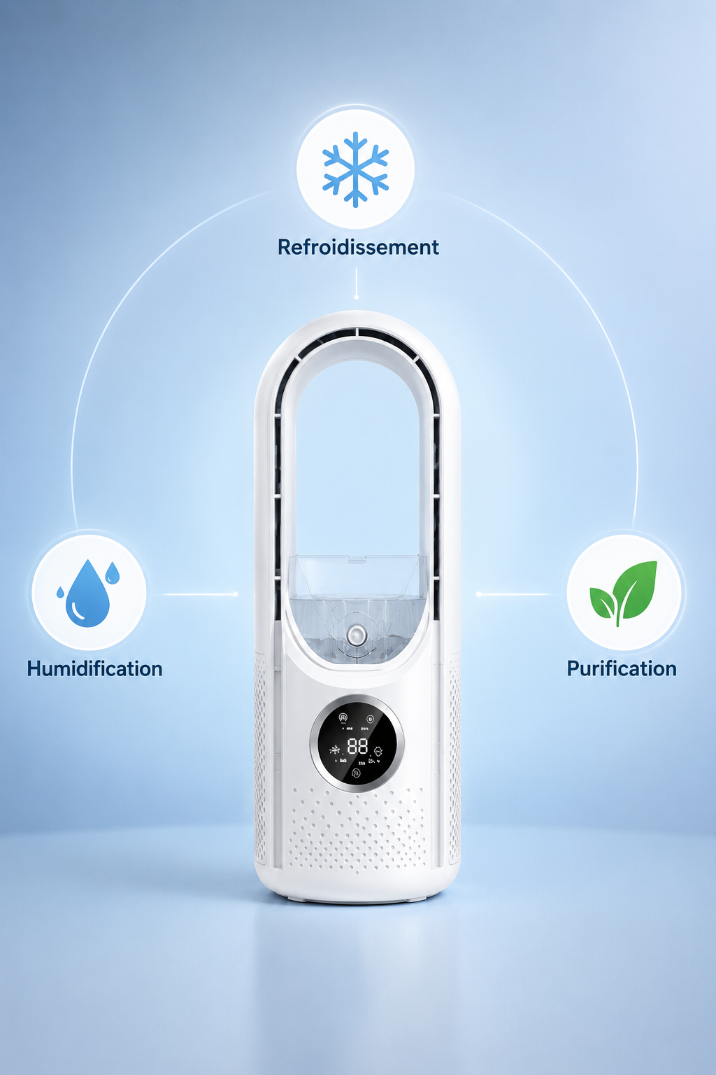 Freezo AirFlow Pro - Ventilateur Sans Pales 3-en-1  Silencieux · 6 Vitesses · Humidificateur Intégré