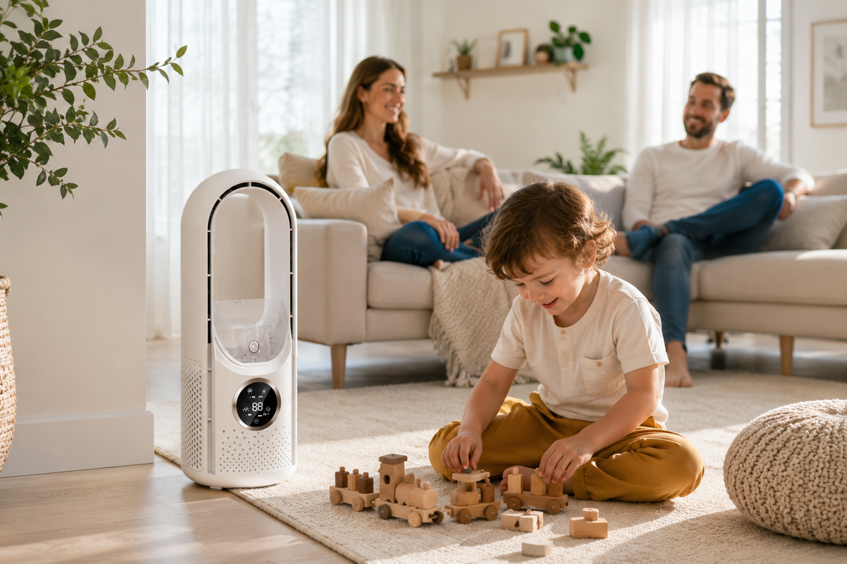 Freezo AirFlow Pro - Ventilateur Sans Pales 3-en-1  Silencieux · 6 Vitesses · Humidificateur Intégré