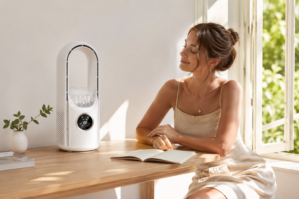 Freezo AirFlow Pro - Ventilateur Sans Pales 3-en-1  Silencieux · 6 Vitesses · Humidificateur Intégré