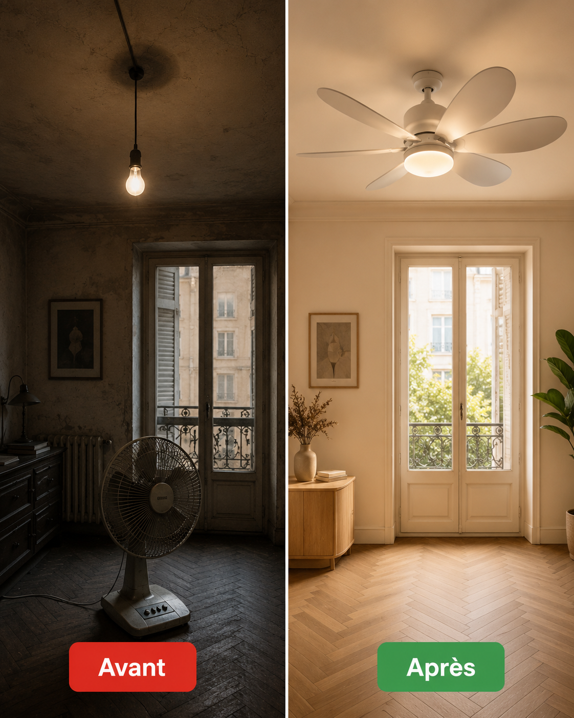 Freezo CeilFan - Ventilateur Plafonnier LED Sans Travaux  E27 · Télécommande · Lumière Dimmable 3 Températures