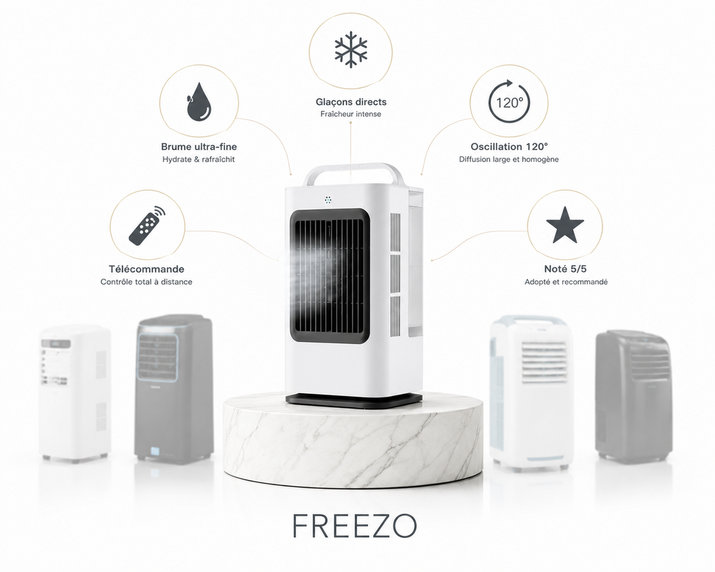 Freezo SilkBreeze - Climatiseur Ultrasonique Design  Brume Micro-Fine · 1700ml · Oscillation 120° · Télécommande