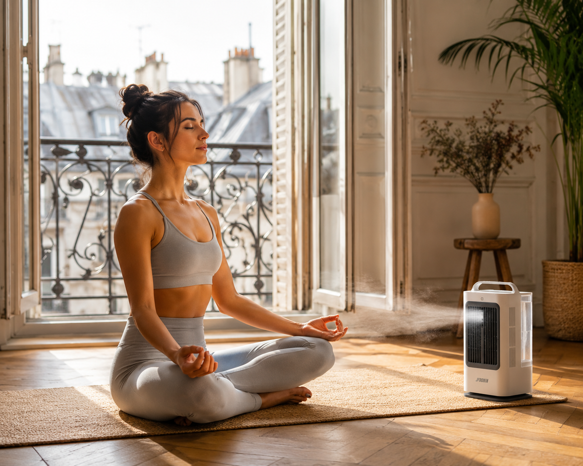 Freezo SilkBreeze - Climatiseur Ultrasonique Design  Brume Micro-Fine · 1700ml · Oscillation 120° · Télécommande